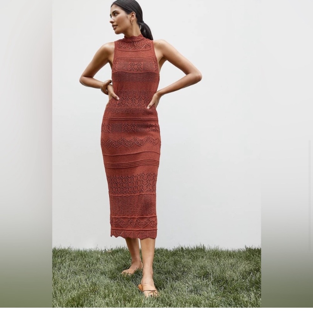 Anthropologie Crochet Sleeveless Rust Dress